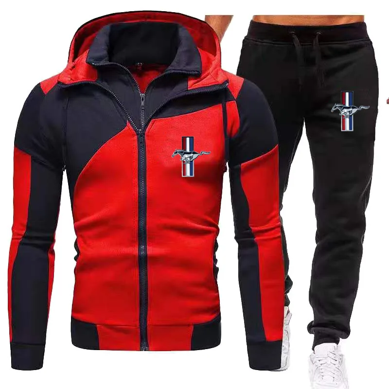

2021 New Men Mustang Logo Spring Autumn Print Hoodies Casual Fashion Jogging Jacket Sweatpants Suit 2Pcs