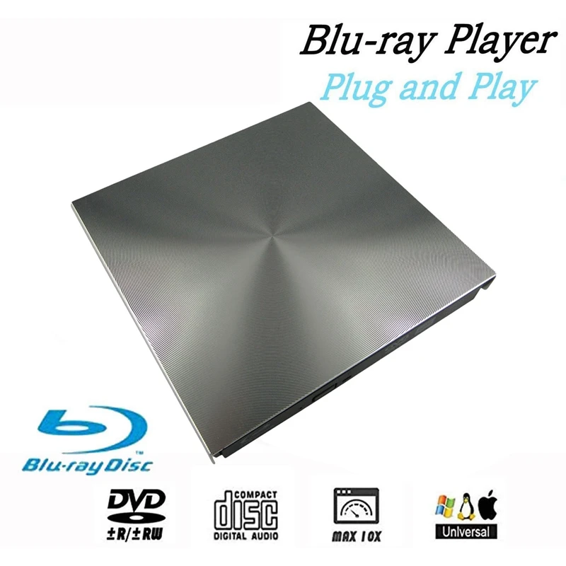 

Внешний 3D Blu-Ray DVD-привод USB 3,0, DVD / BD-ROM CD / DVD RW, устройство записи, ридер для Mac OS Windows 7/8.1/10/Linxus,La