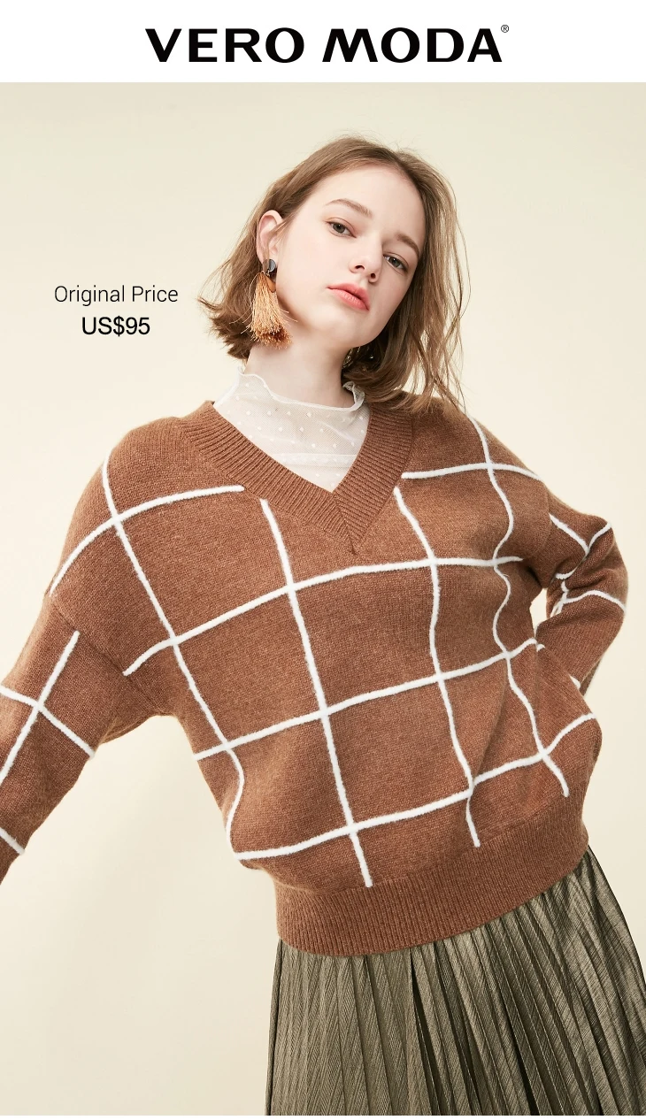 Vero Moda зимний женский клетчатый свитер с v-образным вырезом | 319113532