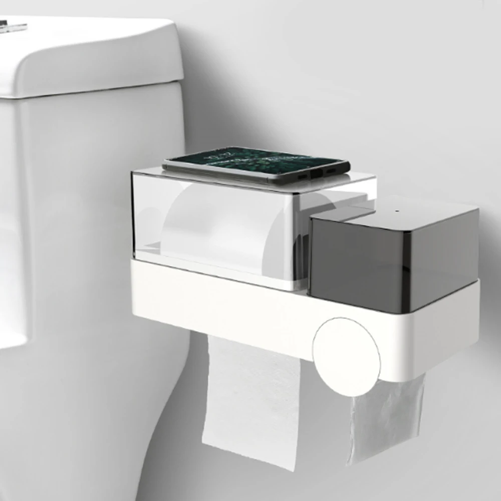 

Wall Mounted Toilet Paper Holder Double Layer Tissue Dispenser Bathroom Tissue Paper Storage Box Free-punch Home Storage Rack