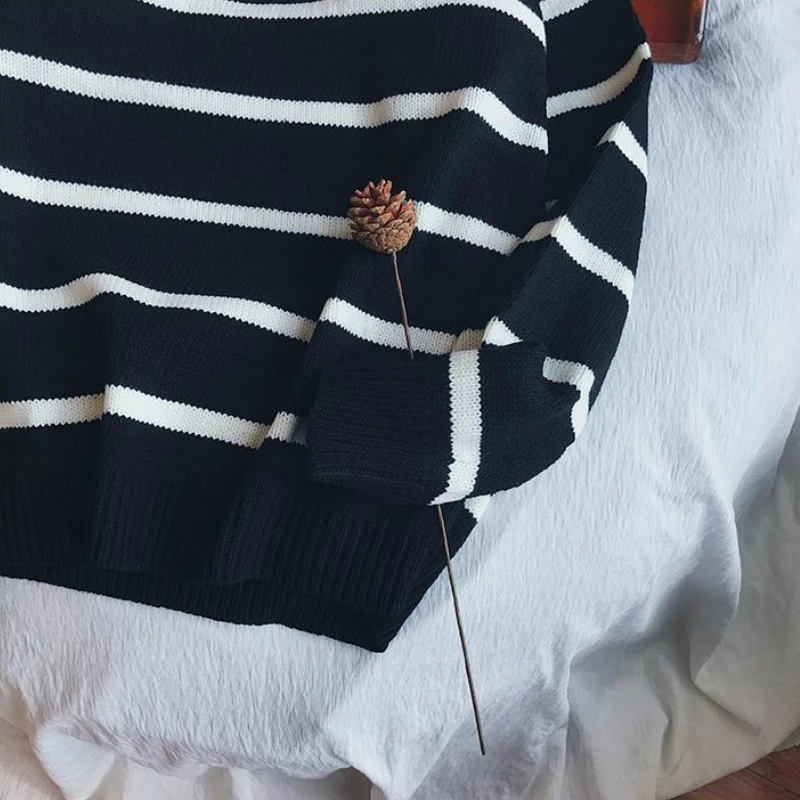 

Pullovers Men Autumn Striped O-neck Simple All-match Korean Style Harajuku Ins Leisure Loose Sweaters Couple Knitted Ulzzang New