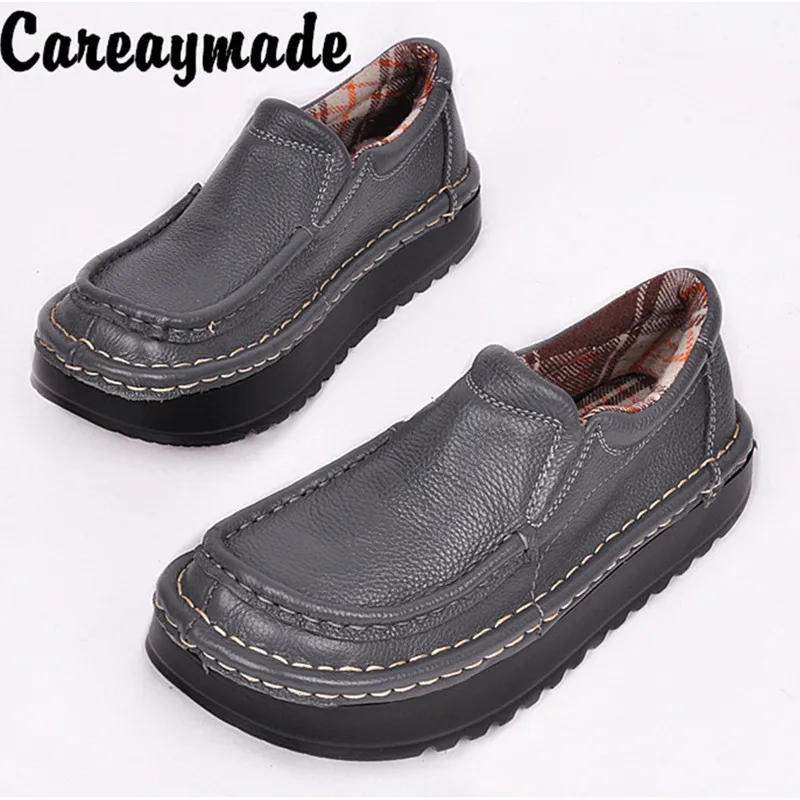 Careaymade-Genuine leather Women's Shoes Casual Shoes Thick Sole Leather Shoes,Comfortable muffin Shoes,round Head Single Shoes