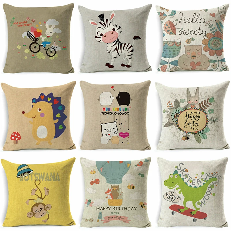 Мультяшный чехол для подушки с милыми животными 18 дюймов хлопковая наволочка