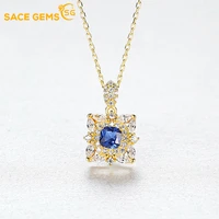 sace gems 925 sterling silver blue zircon pendant for women retro court style flower necklace plated with 18kgold clavicle chain