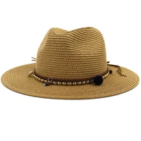 ht3625 2021 new fashion straw summer sun hat men women wide brim beach hat male female jazz panama hat fedoras travel beach cap