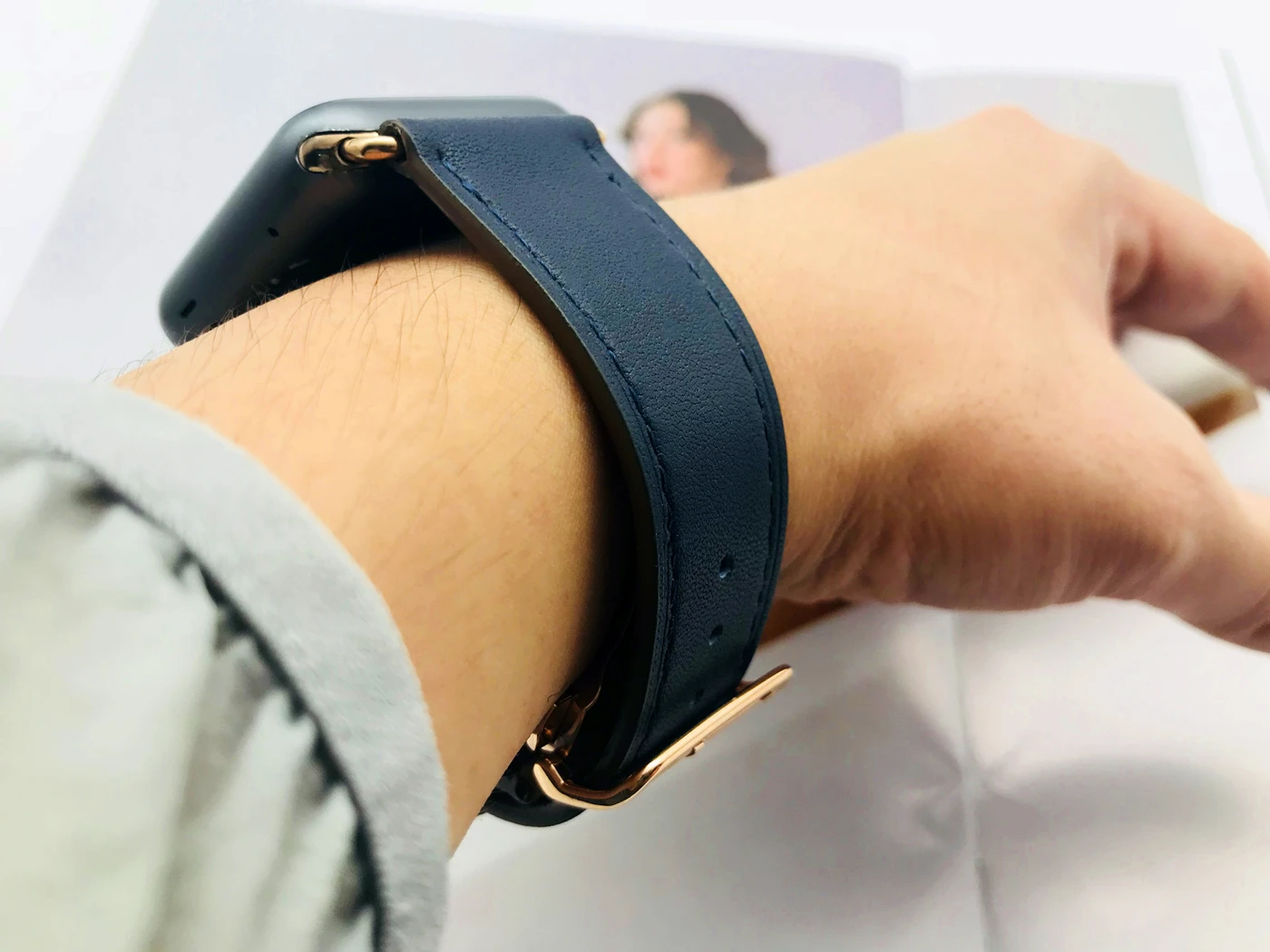 Herm Logo, розовое золото, натуральная кожа, один тур, браслет для часов Apple Watch Series 5 4 44/40 мм, замена для iWatch