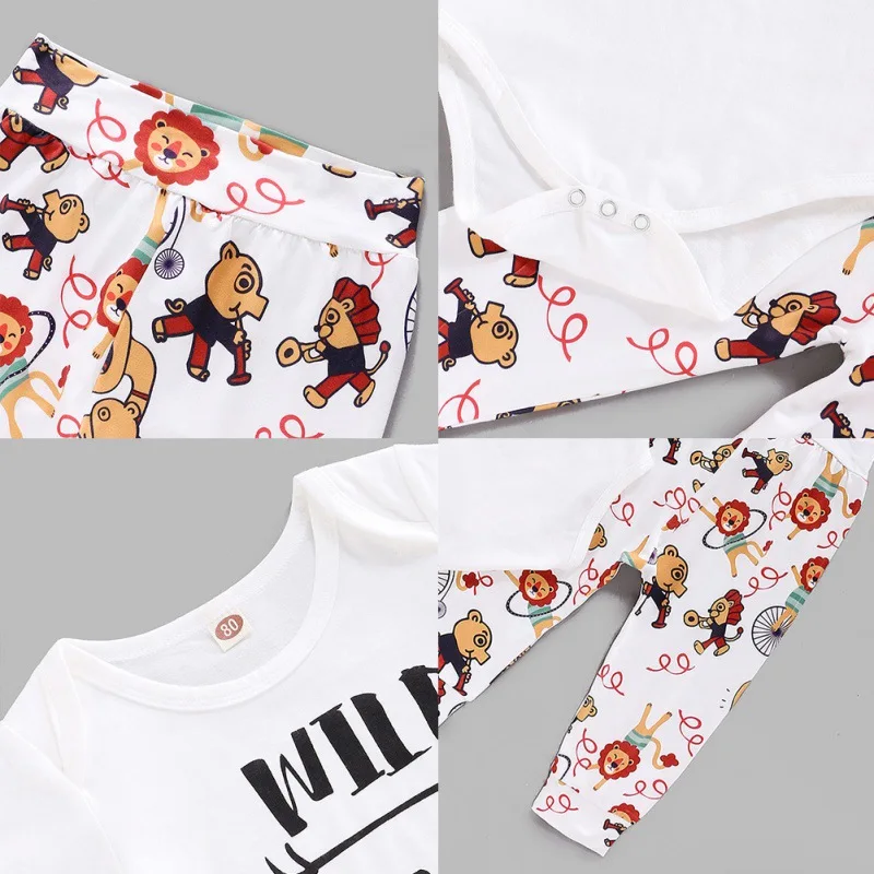 

Summer Baby Boy Short Sleeve Letters Romper Top Cartoon Animal Print Trousers Outfits Clothes