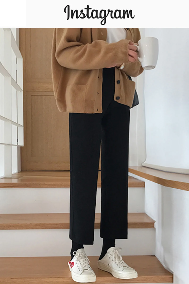 Осенний спортивный костюм брюки прямые черные укороченные для женщин девять