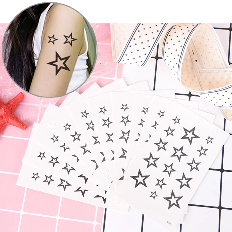 

10Pcs Hollow Solid Black Five-pointed Stars Hollow Waterproof Temporary Tattoo Stickers Newly Design