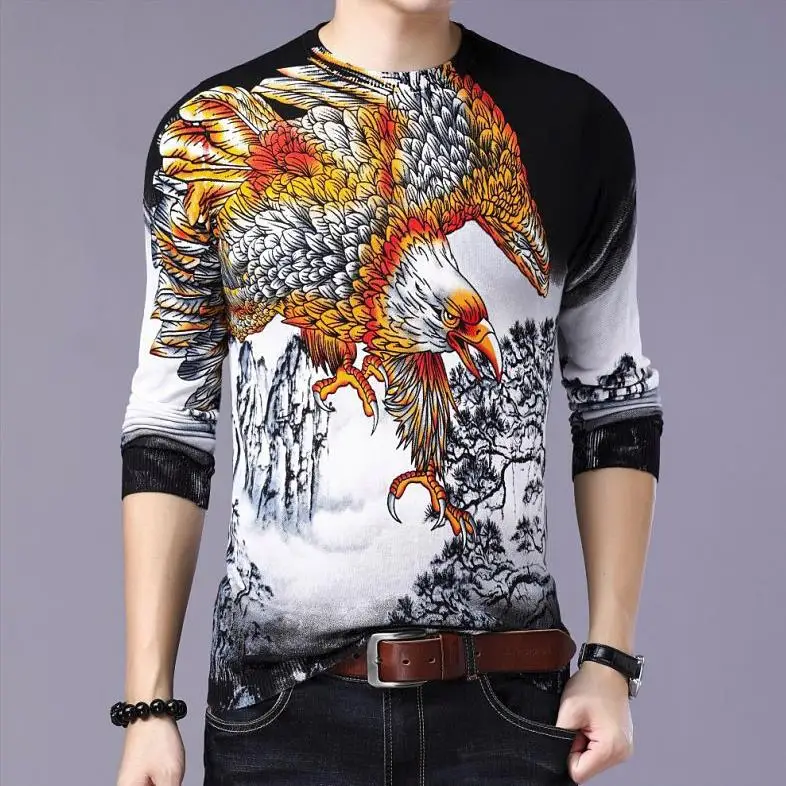 Мужской осенне весенний тонкий пуловер с цветочным принтом карпа рыбы мужские