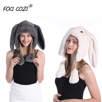 cute rabbit hats winter accessories faux fur winter hats for womengirls rabbit fur hat cosplay whiteblack bunny ears hat