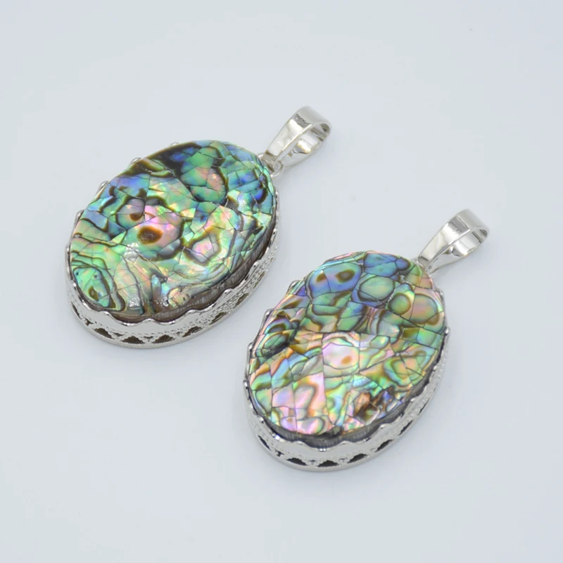 Ожерелье из натуральной морской ракушки с овальной подвеской серебряный цвет