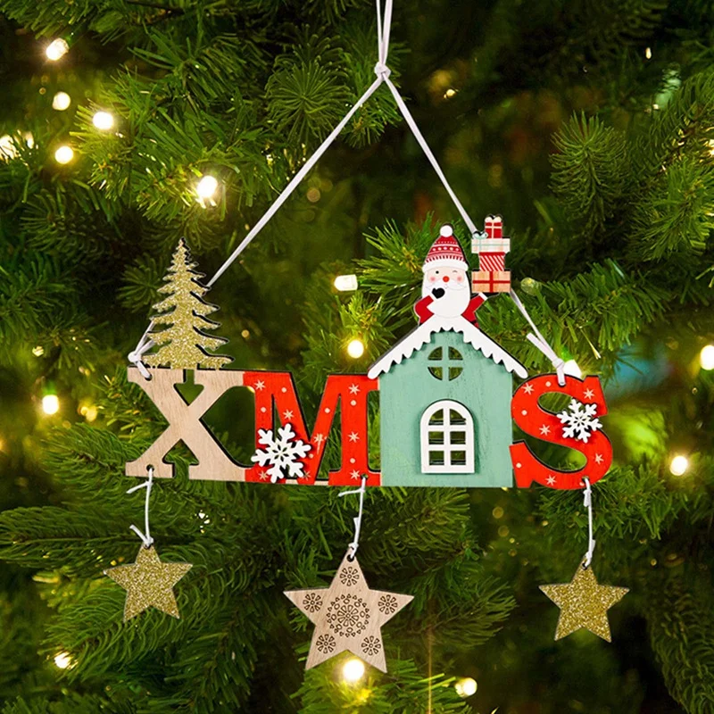 

Christmas Wooden Pendant Creative Christmas House Shape Pendant Xmas Tree Hanging Ornaments for Kids Gift Noel Navidad Decor