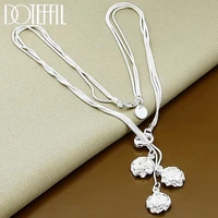 doteffil 925 sterling silver three snake chain rose flower pendant necklace for women wedding engagement charm jewelry gifts
