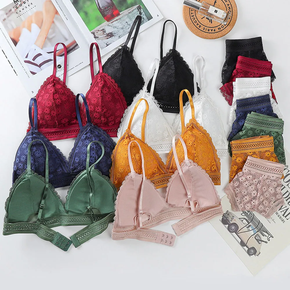 

Sexy Lace Bra Sets Women Beauty Back Bra Ultrathin Seamless Panties Padded Bralette Lingerie Soft Briefs Underwear Set