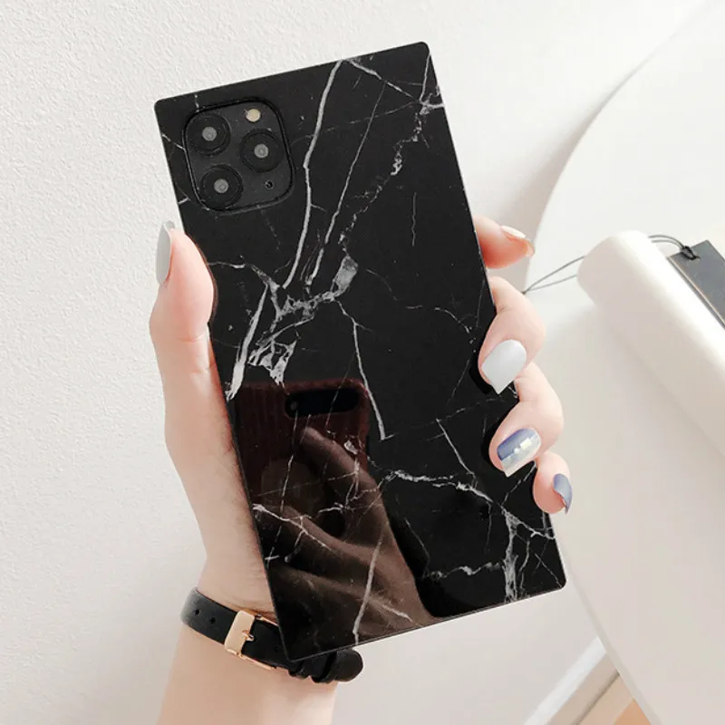 Простой квадратный мраморный чехол для iPhone 12 11 pro max mini X XS MAX XR 7 8 Plus мягкий IMD с