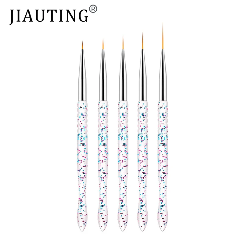

JIAUTING 5Pcs/Set Nail Art Liner Drawing Pen Brush DIY UV Gel Grid Line Stripes Painting Pen Acrylic Handle Manicure Tools