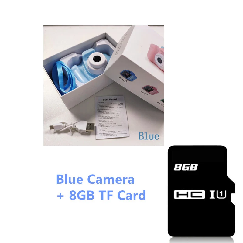 Blue with 8GB Детская игрушечная мини-камера милый видеокамера Перезаряжаемые цифровой Камера с 2-дюймовым Экран дисплея Развивающие игрушки для детей игры на свежем воздухе - Цвет: Blue with 8GB