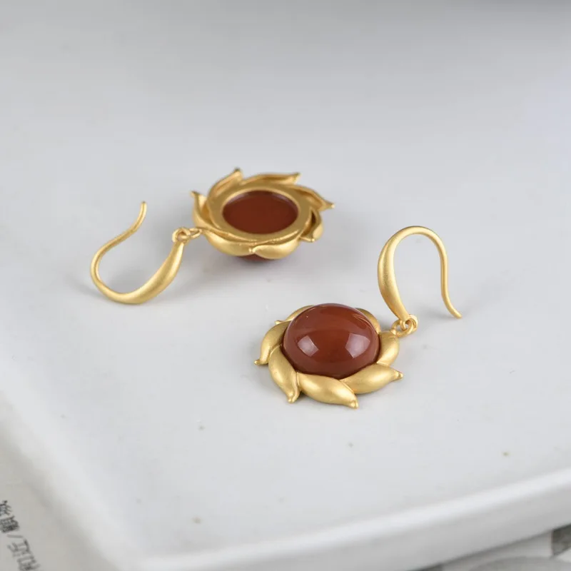 Женские серьги из серебра 925 пробы с красным агатом