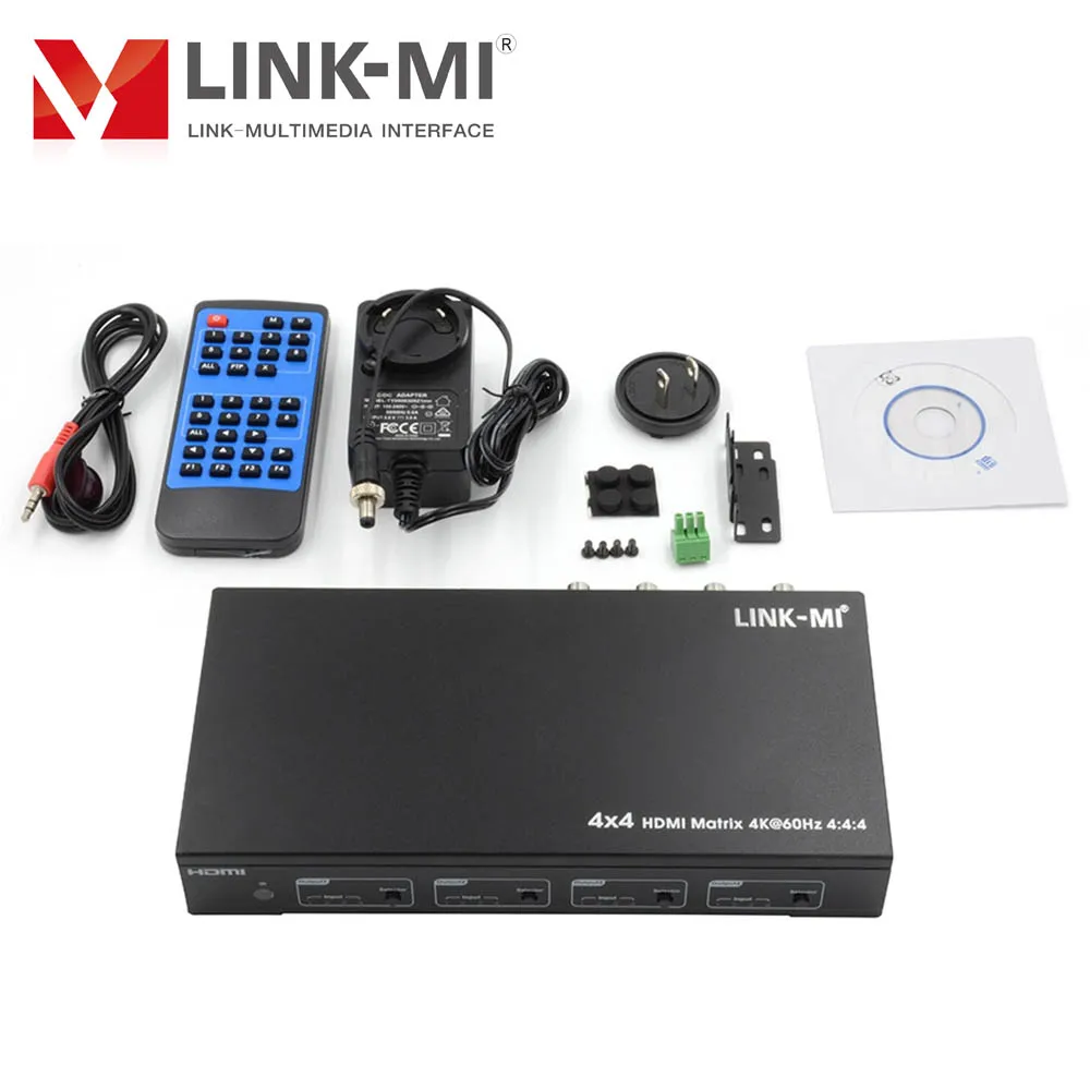 LINK-MI 4x4 HDMI матрица поддерживает 4K @ 60 Гц YUV4:4:4, 18 Гбитс, HDR HDMI2.0 и HDCP 2,2 3D с SPDIF аудио интерфейсом (art.: 7ac8d2aca) - 7ac8d2aca