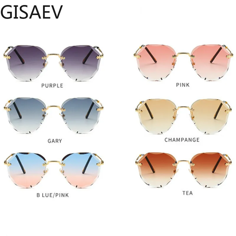 GISAEV Driving Glasses Woman Fashion Rimless Diamond Cutting Lens Ladies Sunglasses Luxury Vintage Classic Shades Ocean | Автомобили и