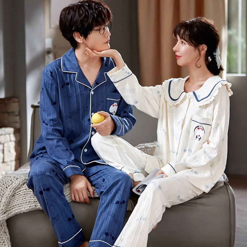 Full Length Sleepwear Long Sleeve Pants Couple Pajamas Set for Women Man Pijama Suit pijama feminino pijama hombre Freeship 2021