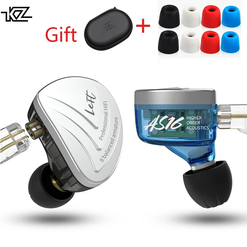 KZ AS16 8BA уравновешенные наушники для ушей высокое качество звука монитор снижение