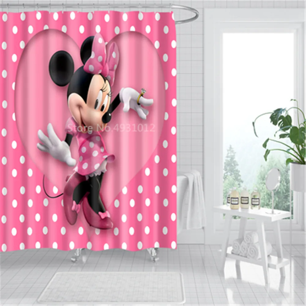 

Pink Minnie Mickey Mouse Shower Curtain Waterproof 3D Cute Cartoon Pattern Shower Curtain with Hooks for Bathroom Decor Gifts