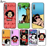 black silicone cover animated cute mafalda for xiaomi mi 11 10i 10t 10 9t 9se 9 8 note 10 lite pro 5g ultra phone case
