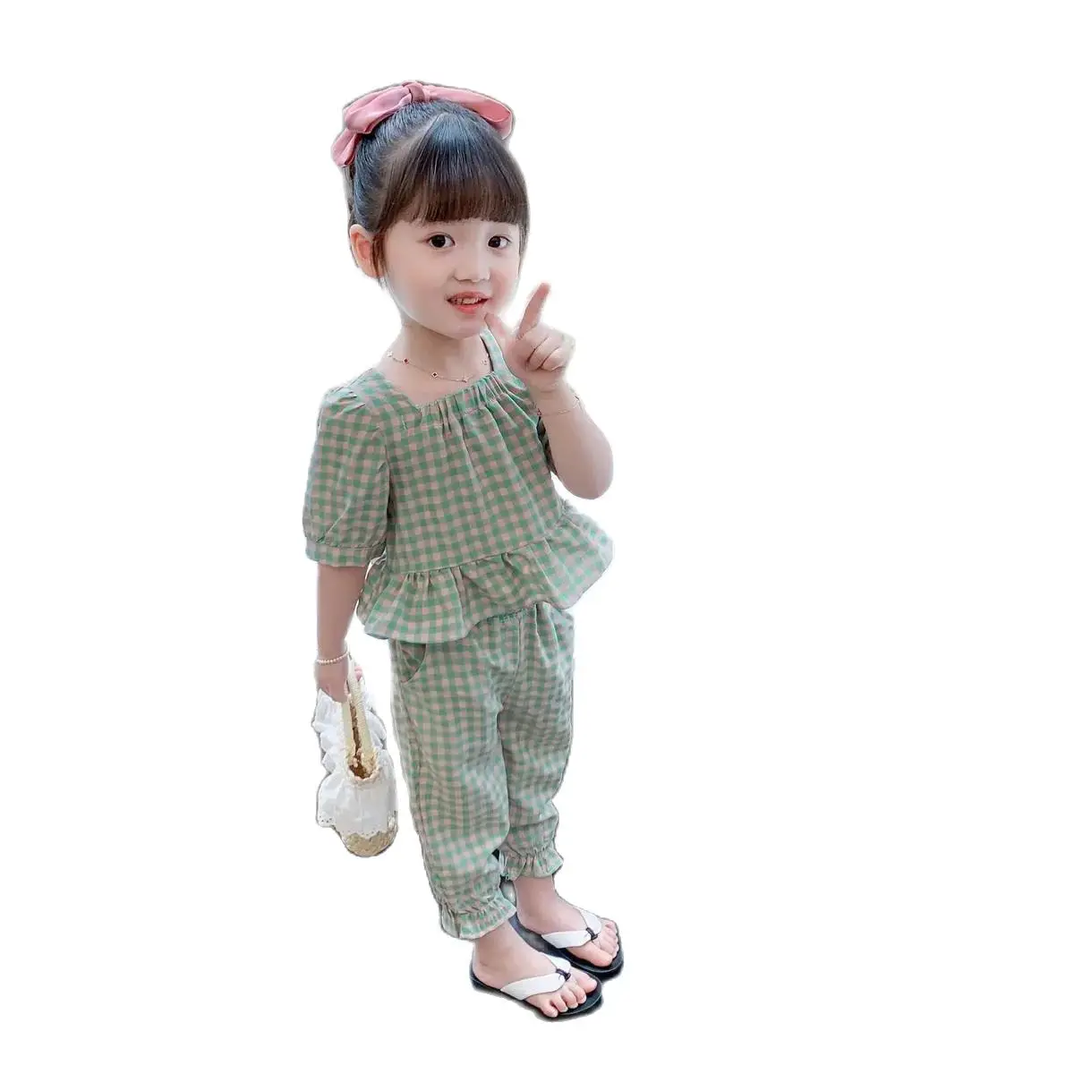 

Детский летний костюм VIDMID с коротким рукавом, новинка 2021, детская одежда в Корейском стиле для маленьких девочек, костюмы в западном стиле ...