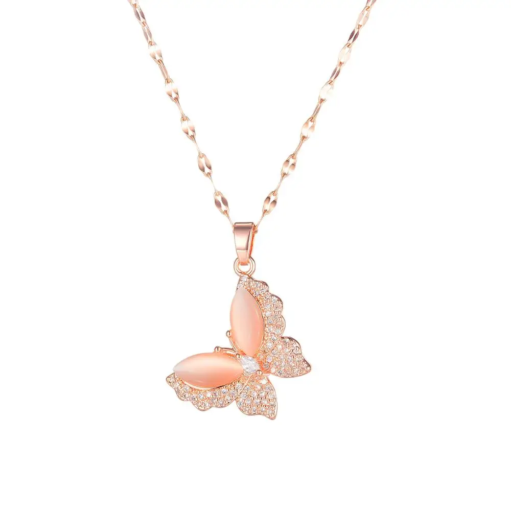 

Fashion Cute Butterfly Zircon Pendants Necklaces For Women bbf 2020 Rose Gold Jewelry Stainless Steel Chains Necklaces Wholesale