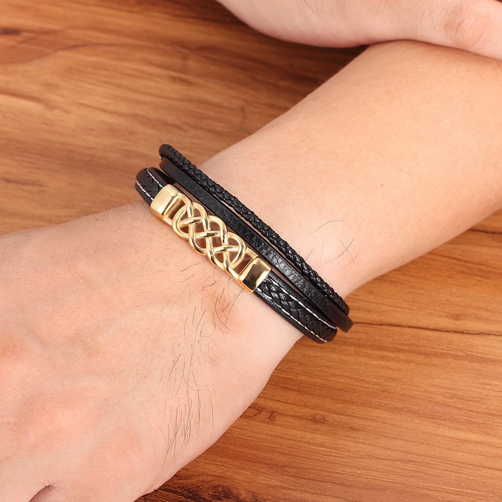 Браслет многослойный мужской магнитные кожаные браслеты с магнитной застежкой