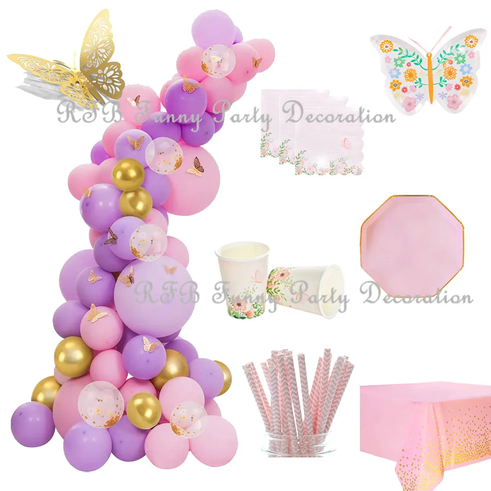 Вечерние одноразовые декоративная столовая посуда дизайн с бабочками и цветами