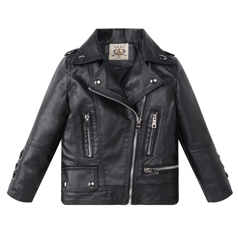 

Spring Fall Leather Jacket For Boys, Advanced PU Imitation Girls Coat, Fashion 3 Colors Kids Casual Outwear Clothing (90-140cm)