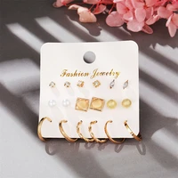 9pairs inlaid pearl stud earrings set for women pop mix earrings wedding party metal jewelry accessories