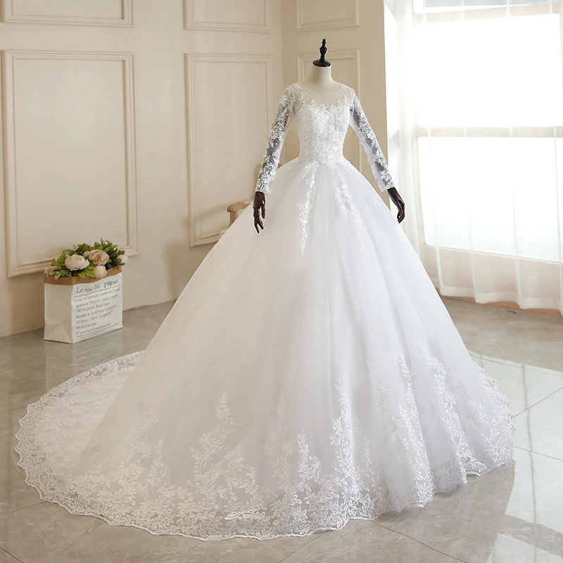 Vestido De Noiva 2021 белое свадебное платье с длинным рукавом и шлейфом роскошное