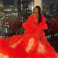 red tulle maternity dress robes for photography puffy ruffled photo shoot party tulle dress see through long black girls gowns