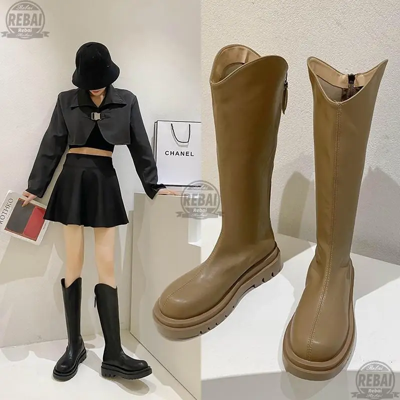 

Boots Shoes Boots-Women Round Toe Luxury Designer Winter Footwear Sexy Thigh High Heels High Sexy Mid Calf 2021 Rubber Fashion