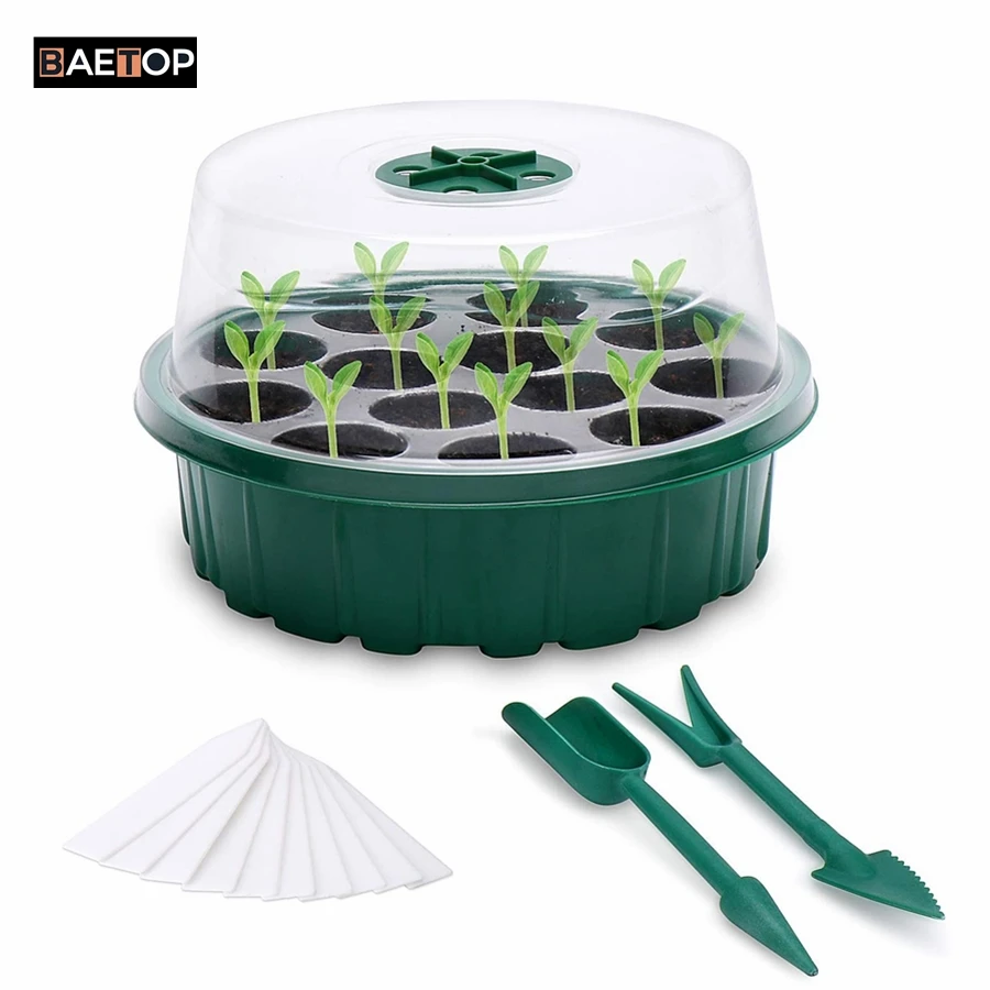 2/4/8 Packs Transparent 13 Cells Round Seed Starter Tray Humidity Vented Nursey Seedling Grow Germination Kit with Drain Holes