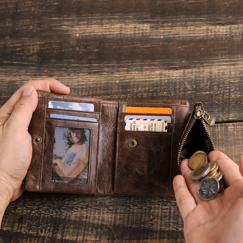 

Vintage Men's Wallet RFID Anti-theft Brush Purses Coin Pocket Tri-fold Genuine Leather Wallet Multifunctional Men's Clutch Bags