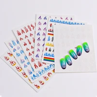 6sheets flame nail decals 3d holographic nail art stickers laser reflection fire flame decals adhesive flame nail foil stickers