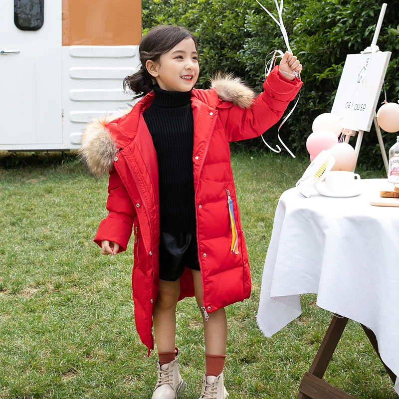 Зимняя парка для девочек-30 градусов пуховое пальто с меховым воротником и