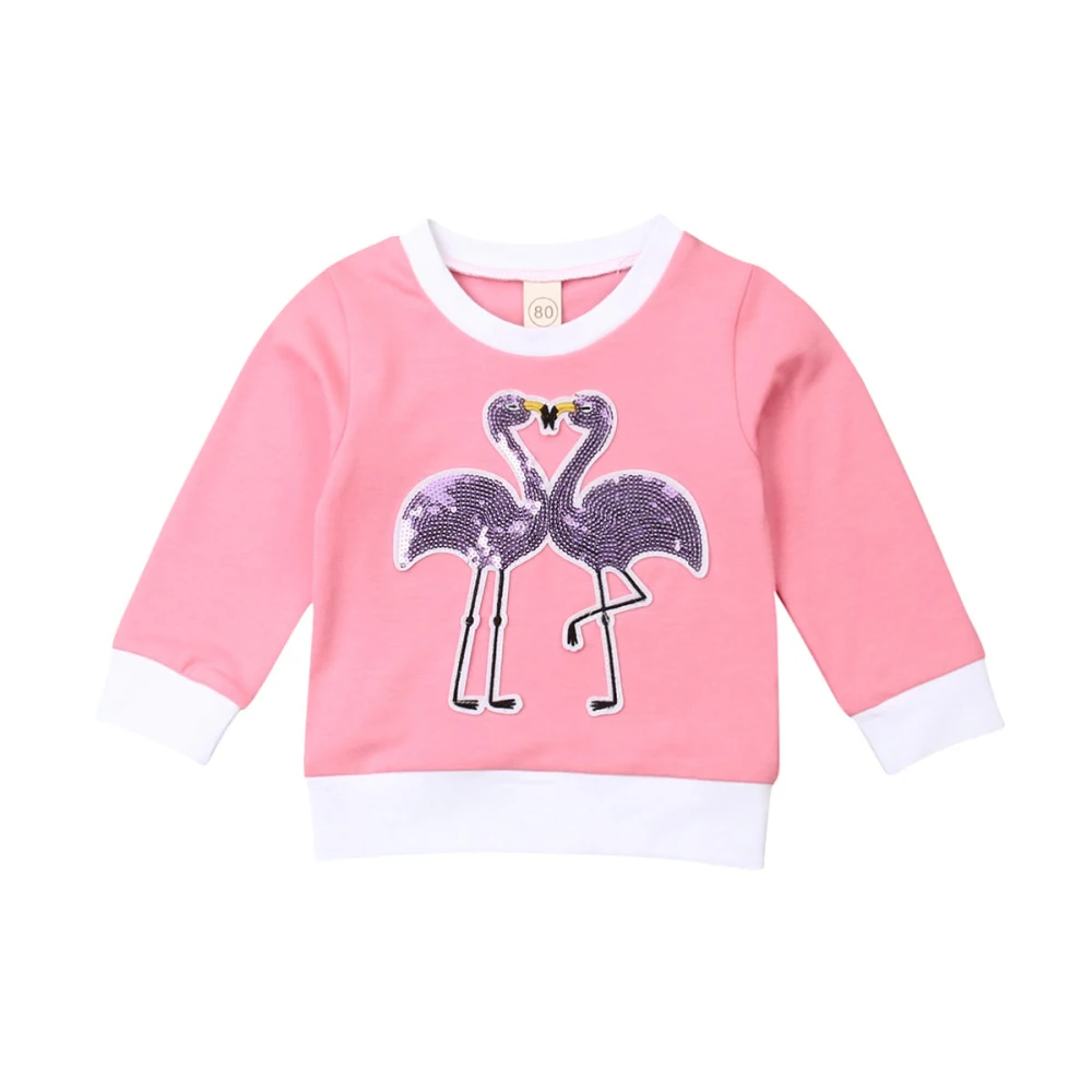 Детские толстовки с фламинго брендовые пуловеры длинными рукавами для девочек
