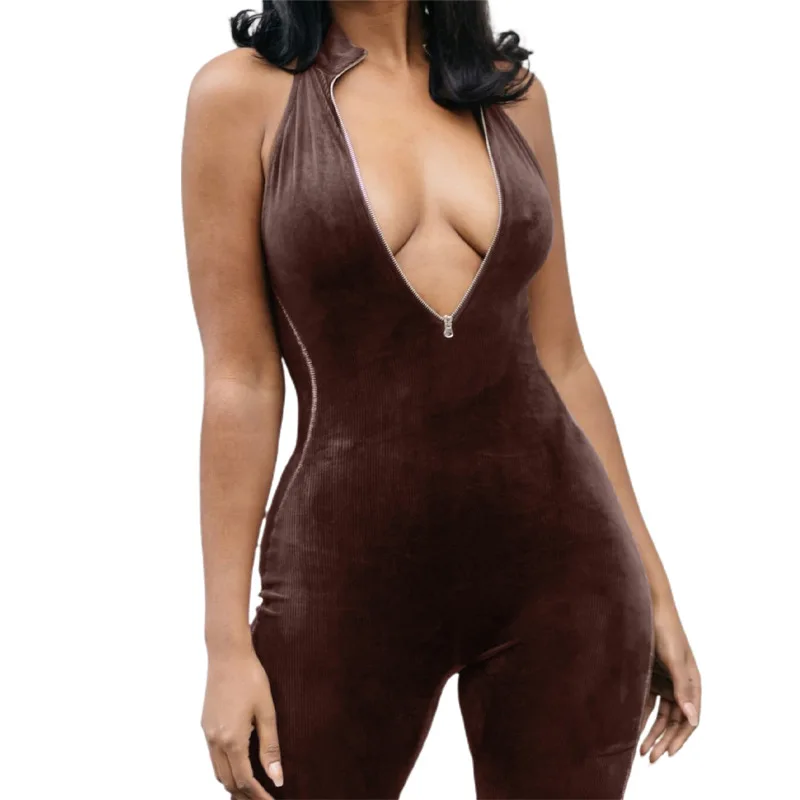 

92K20Q10551 Summer new fashion women's sexy sleeveless stand collar tight hip sports Jumpsuit one piece jumpsuit