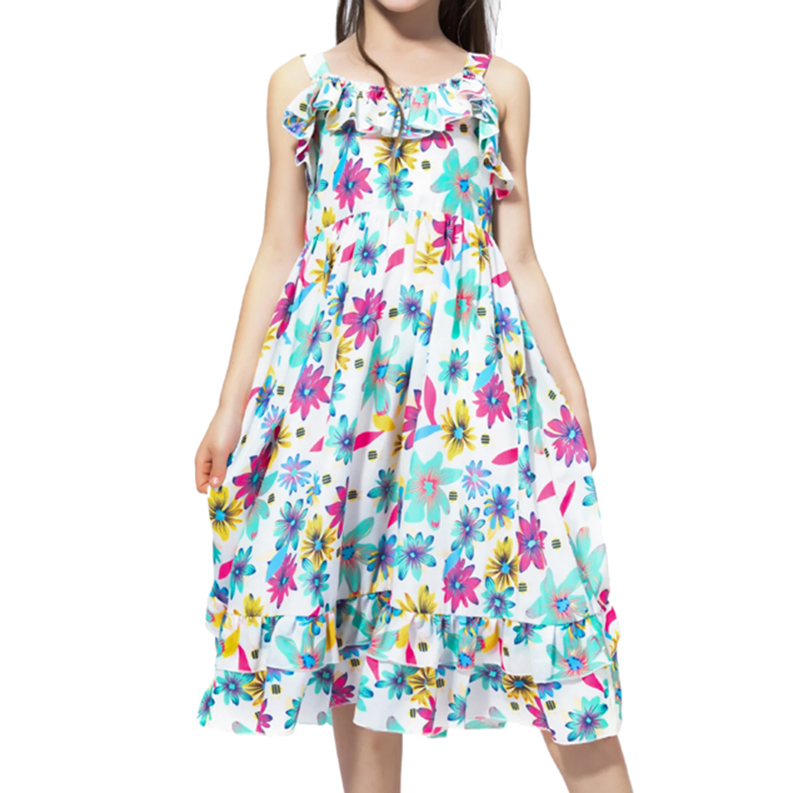 

Summer Elegant Flower Girl Dresses Kids Sleeveless Straps Princess Dress Girls Wedding Pageant Birthday Party Beach Dress 4-12Y