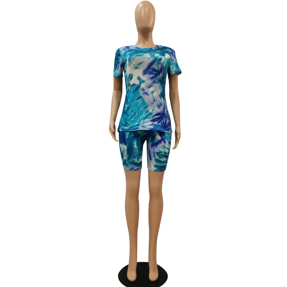 

Galaxy Tie Dyeing 2 Piece Matching Set Casual Outfit Short Sleeve Slim Fit T-Shirt+Fitness Shorts Suit Leisure Bicycle Tracksuit