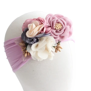 Детские аксессуары для волос для девочек, нейлоновые мягкие головные уборы, модный тюрбан, тканевый цветок, повязка на голову