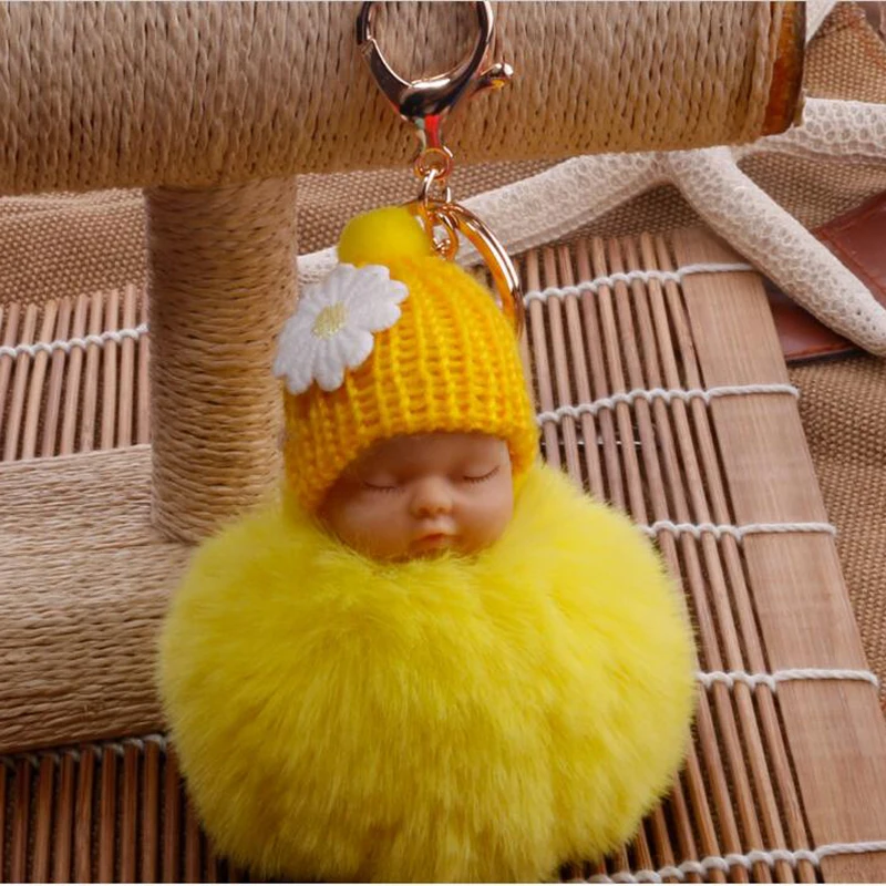 Фото Kawaii Cute Baby Kid Flush Doll Soft Fluff Small Gift Present Keychain Key Ring Decoration Car Decoration for Women/ Girl's Bag №2