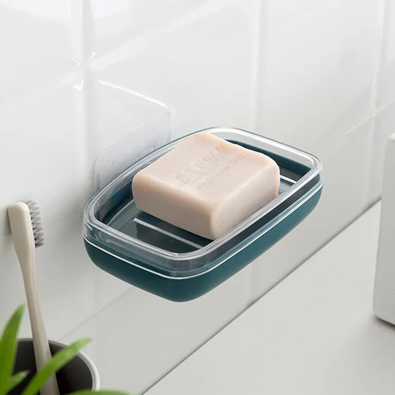 

Blue Soap Box Simple Solid Color Plastic Soap Holder 2020 New Bathroom Soap Holder Multi-Functional Household Bathroom Supply