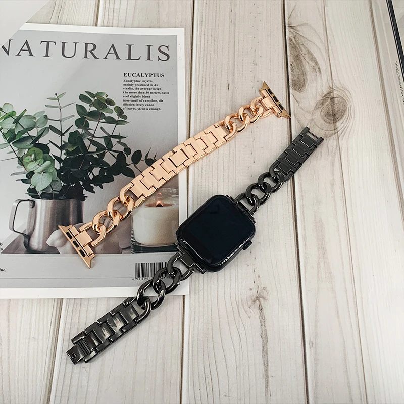 

Ремешок из нержавеющей стали для Apple Watch Band 6, SE 5, 4, 40 мм, 44 мм, цепочка браслет в ковбойском стиле для Iwatch Series 6, 5, 4, 3, 2, 38 мм, 42 мм, подарок